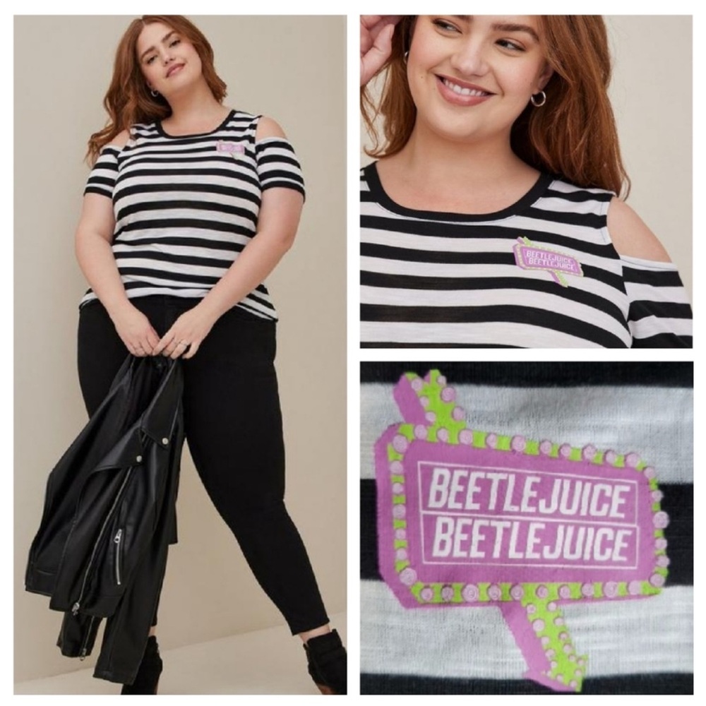 Torrid Beetlejuice Striped Cold Shoulder Top Size 2